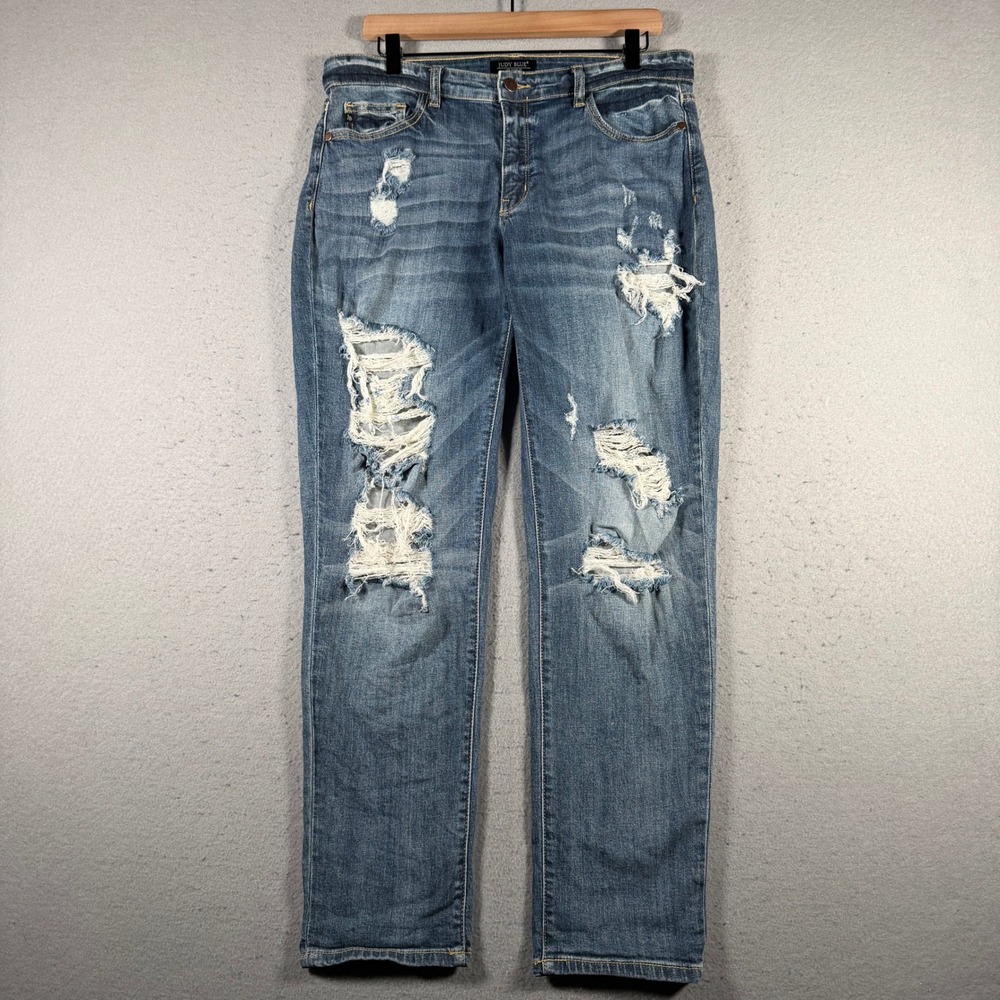 Judy Blue Boyfriend Fit Distressed Jeans‎ Medium Wash JB8286MD Womens 11/30